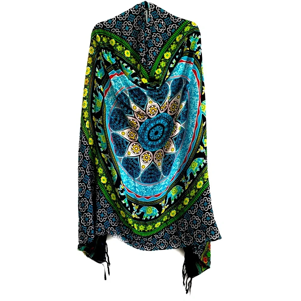 Boho Elephant Print Fringe Tapestry